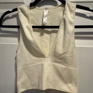 Urban Outfitters Cream Ribbed Crop Top